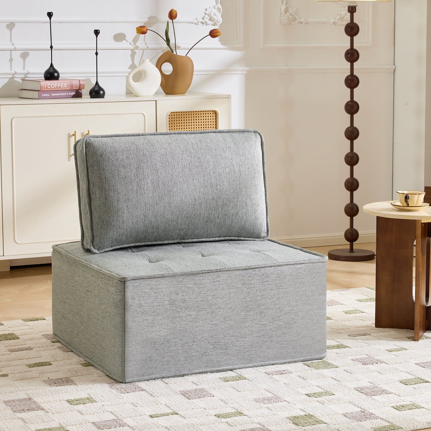The light gray linen wooden frame sofa can be freely spliced, meeting various needs such as in small apartment living rooms and adapting to various decoration styles." image 9