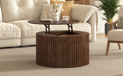 VIBE HAUS Round Lift Top Coffee Table, Modern Fluted Wood Accent Coffee Table with Hidden Storage for Living Room image 9