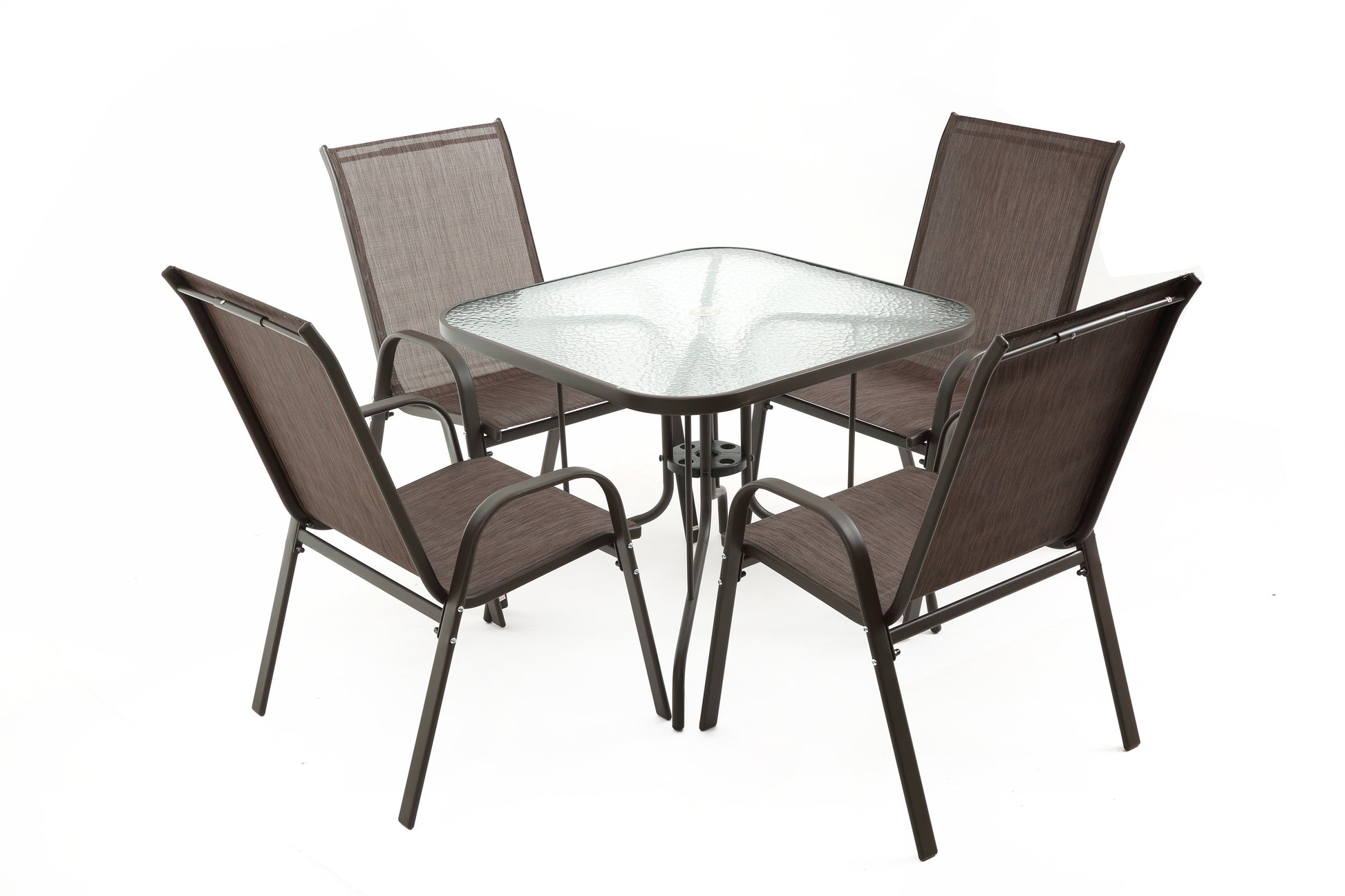 Tangkula 35 Inch Patio Dining Table with Tempered Glass Top, Square 4-Person Outdoor Bistro Table with 1.5" Umbrella Hole & Sturdy Metal Frame, Patio Dining Table for Backyard, Lawn, Deck & Poolside image 9