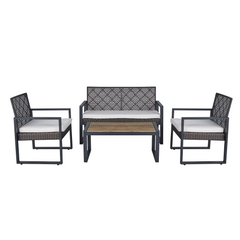 Patio Furniture Set 3 Piece Mixture Pattern PE Rattan Steel Frame And Modern Round Table, Brown and Black
