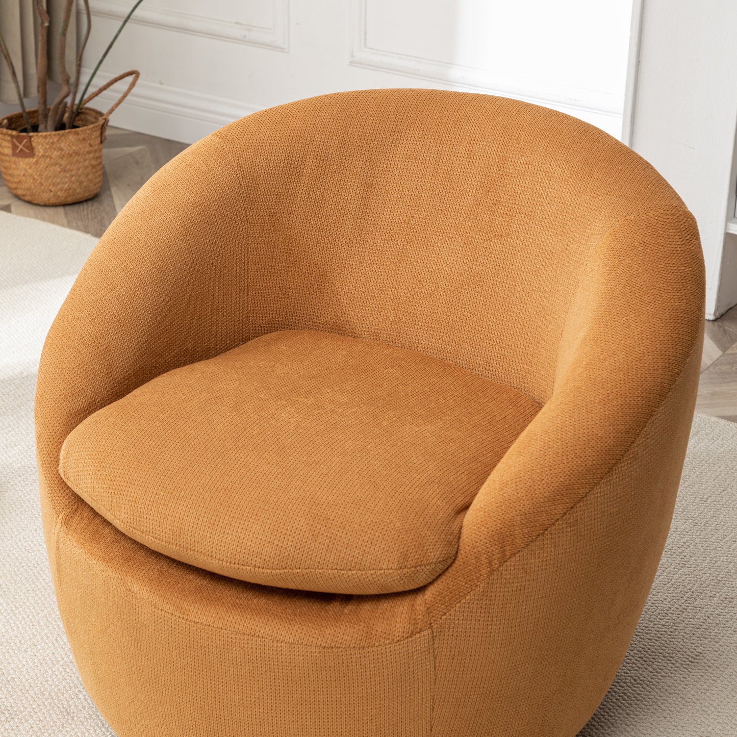 Winnie Modern Teddy Fabric Barrel Chair, 360° Swivel, Yellow image 8
