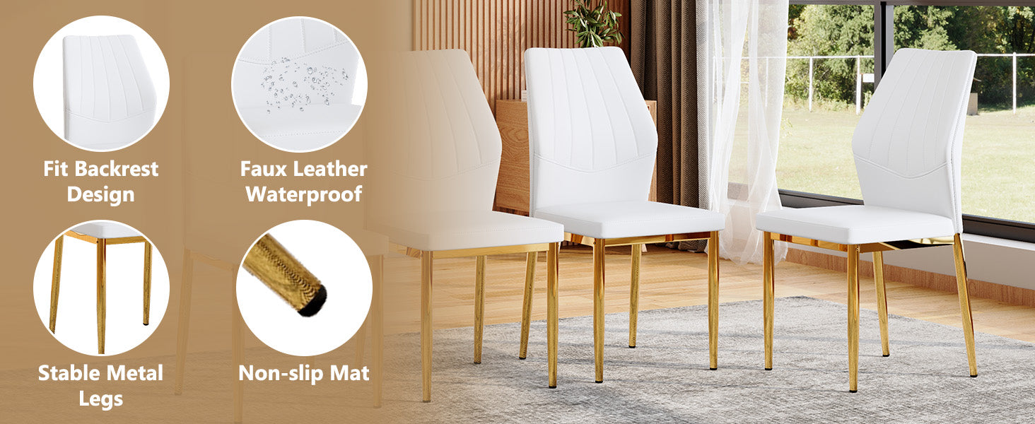 Set of 4 Gold - and - White Dining Chairs, 37 inches High: Ergonomic PU Backrest, Combines Comfort and Style.Perfectly blends comfort and elegance, Injecting more comfort and style into dining time. image 9