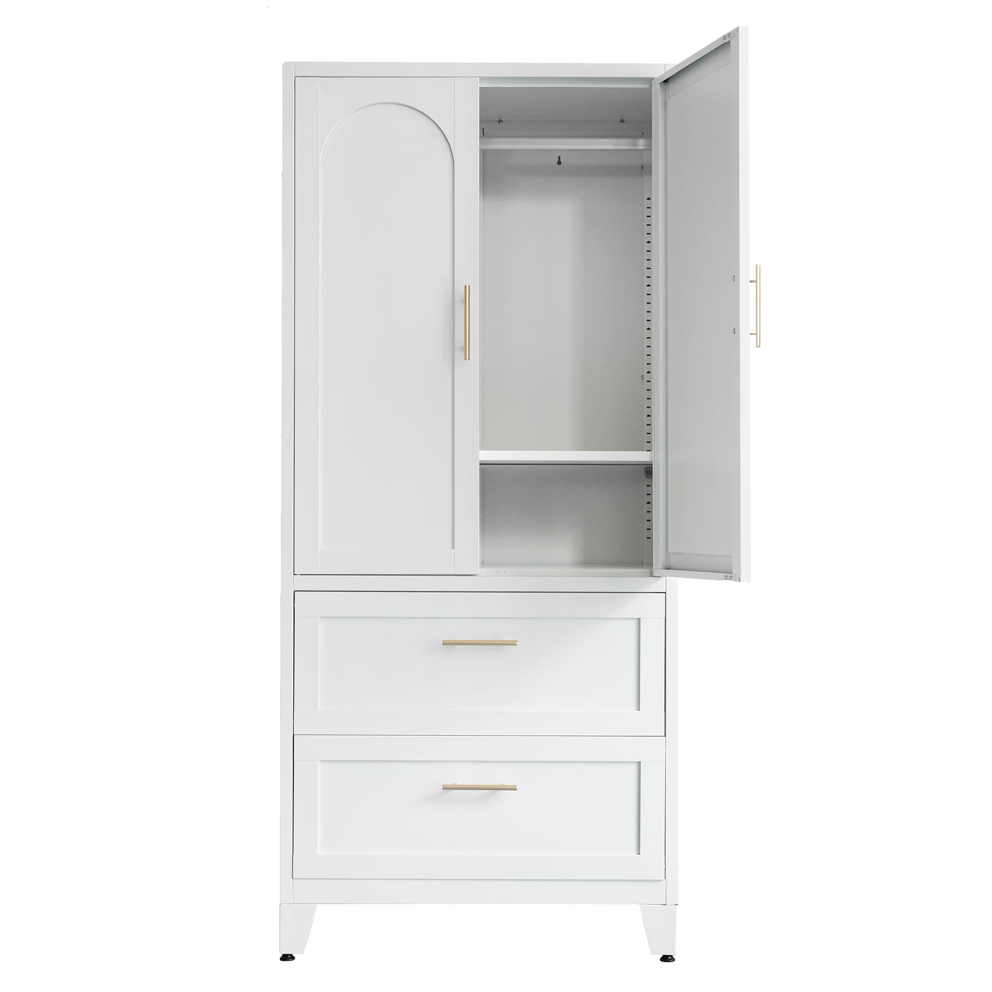 71" Tall Metal Wardrobe Cabinet with 2 Drawers and Hanging Rod, 2 Doors Wardrobe Closet with Shelf for Bedroom, Office, Laundry Room,Entryway,Foyer,Guesthouse (White) image 2