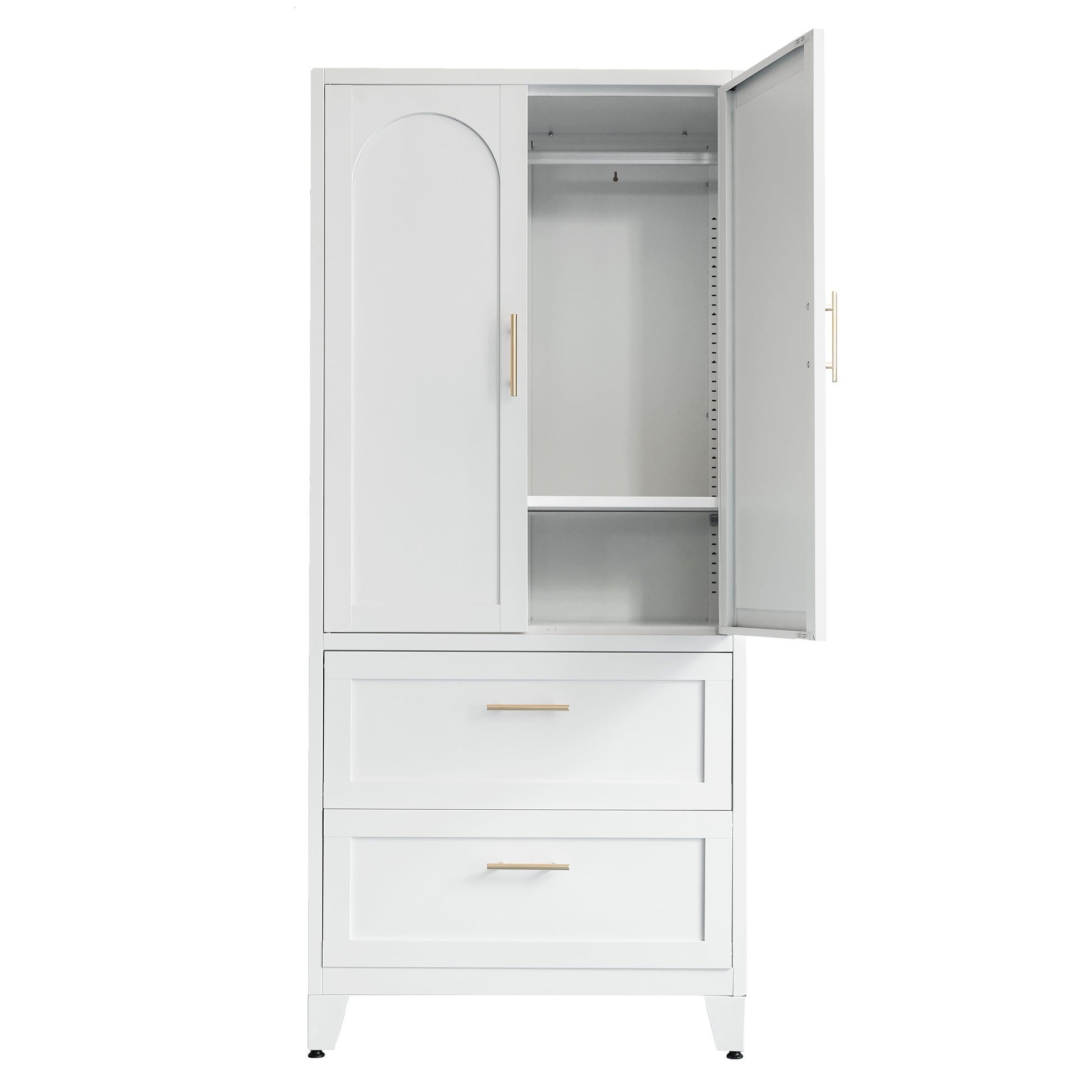 71" Tall Metal Wardrobe Cabinet with 2 Drawers and Hanging Rod, 2 Doors Wardrobe Closet with Shelf for Bedroom, Office, Laundry Room,Entryway,Foyer,Guesthouse (White) image 2