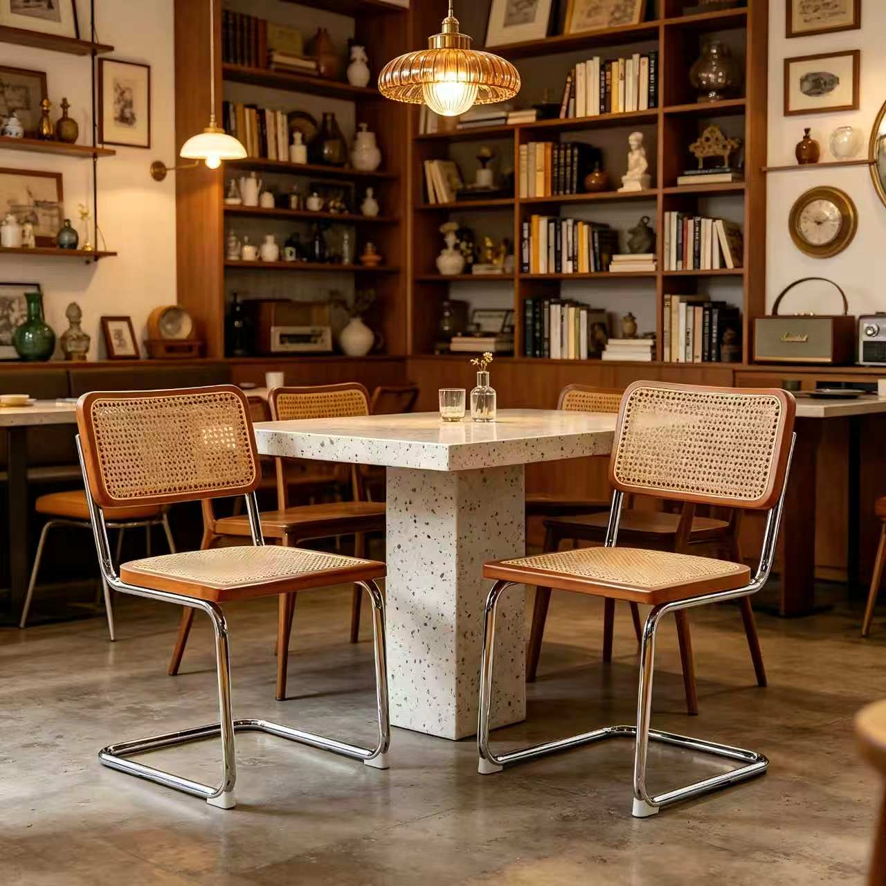 Dining Chairs Set of 2, Rattan Side Accent Chairs with Chrome Legs, Modern Mid Century Breuer Designed Chairs, Upholstered Dining Living Room Kitchen Chairs image 1