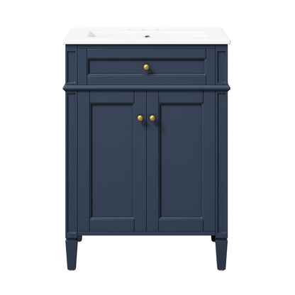 24" Bathroom Vanity with 2 Doors and Tip-Out Drawer, Bathroom Storage Cabinet with Sink, Soft-Closing Doors with Organizers image 10