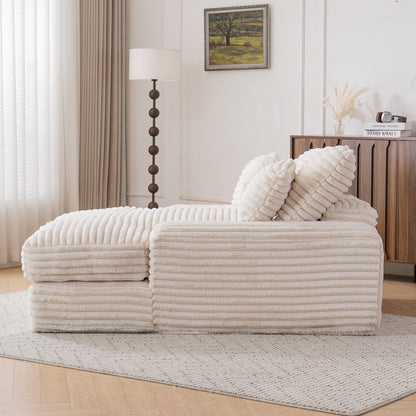 012-Luxury Corduroy Convertible Chaise Lounge with 4 Pillows, Ultra-Soft Sofa Bed No Assembly Required, Instant Setup Lounge Chair Bed for Living Room, Apartment & Small Spaces, Beige image 10