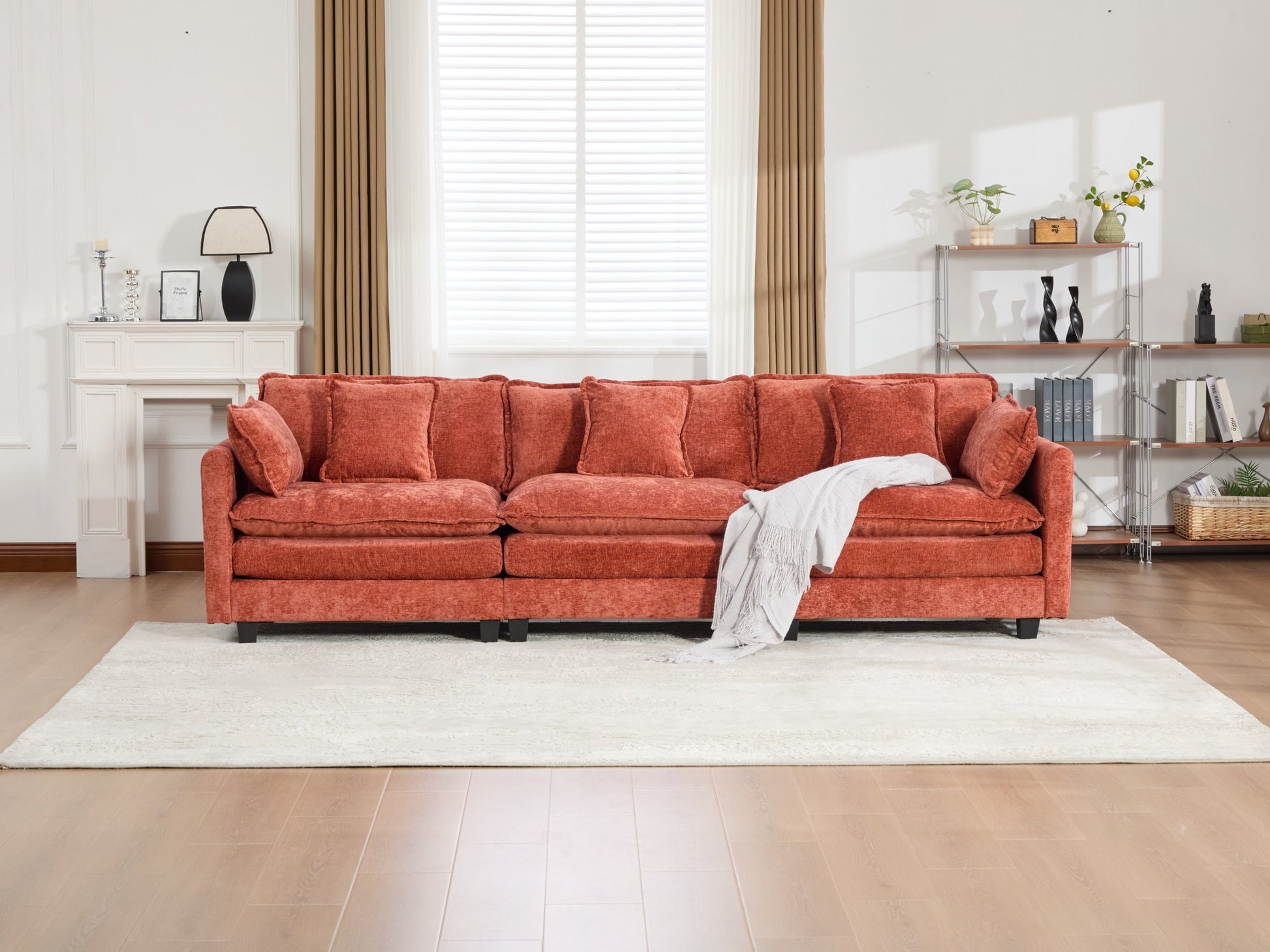 Cloud Sofa 3 Seats (Ottoman is not included), Modern Sectional Couch, for Living Room Bedroom and Apartment, Comfy Double Layer Upholstered Seat Cushion, Breathable Chenille Fabric,Orange,SS5013OG image 2