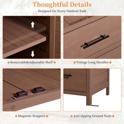 (With Assembly Video) TOPMAX Farmhouse Patio Potting Bench, 44.6''x19.5'' Large Freestanding Garden Workstation with 6 Drawers, Bottom Cabinet and Side Hook, Outdoor Kitchen Island, Brown image 5