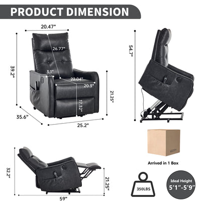 Deep Grey PU Single Motor Power Lift Recliner Chair with Massage and Heat for Elderly, Heavy Duty Motion Mechanism and One USB for Charging, Max Reclining Angle 155° image 2
