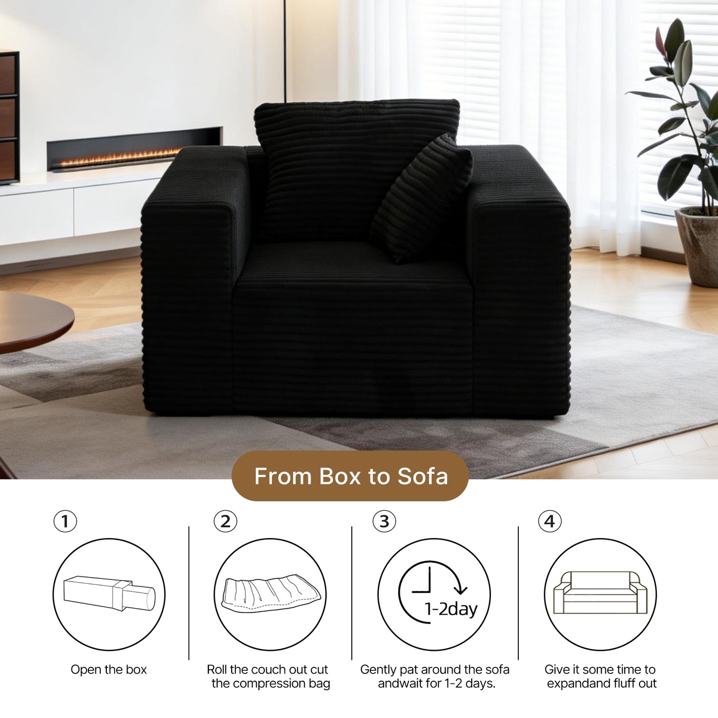 Boneless Sofa Chair, No Assembly Couch in a Box Memory Foam Mini Cloud Reading Chair with Throw Pillow for Living Room Bedroom Playroom image 8