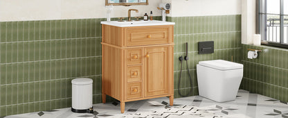 24" Bathroom Vanity with Sink, Wood Vanity Cabinet with Flip-Out Drawer, 2 Soft-Close Drawers, 1 Soft-Close Door, Solid Wood & MDF, Elegant Wood Handles image 2