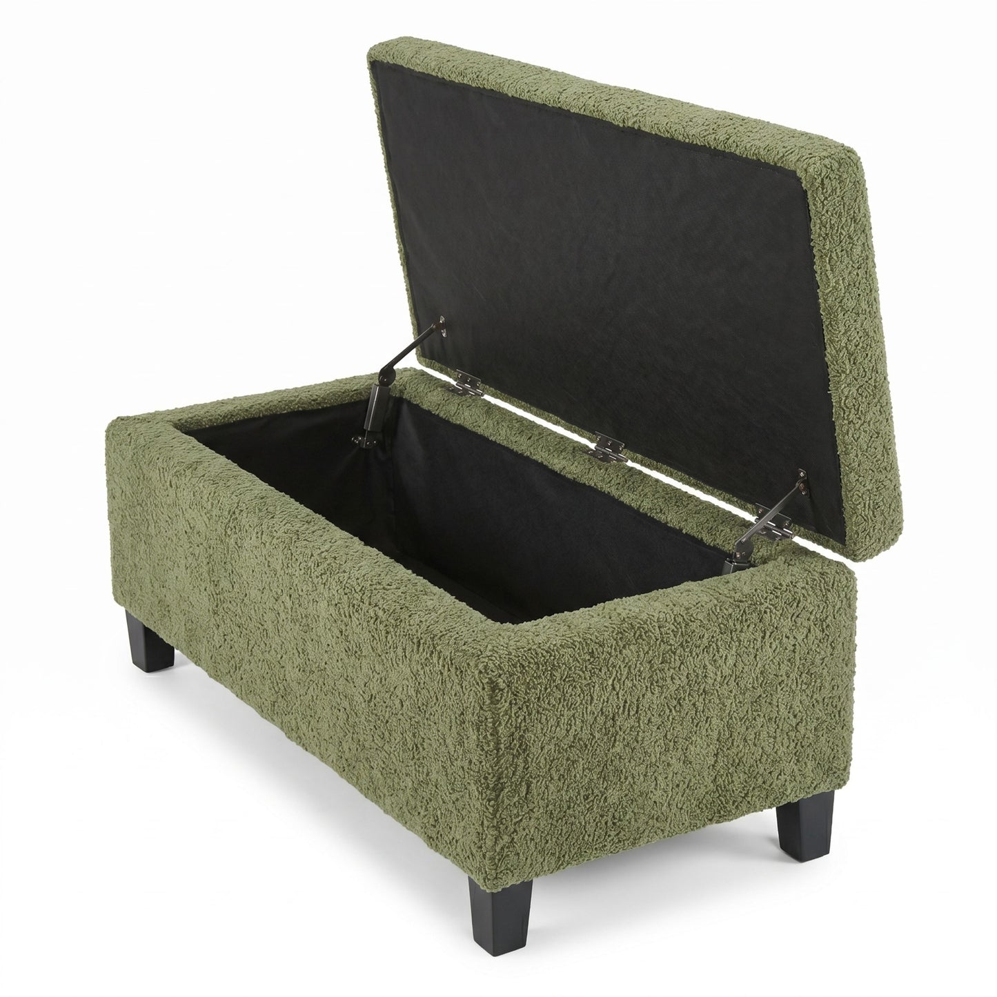Storage Ottoman with Flip-Top Lid, Easy Assembly, Boucle Fabric & Rubber Wood Legs, Retro Green image 12