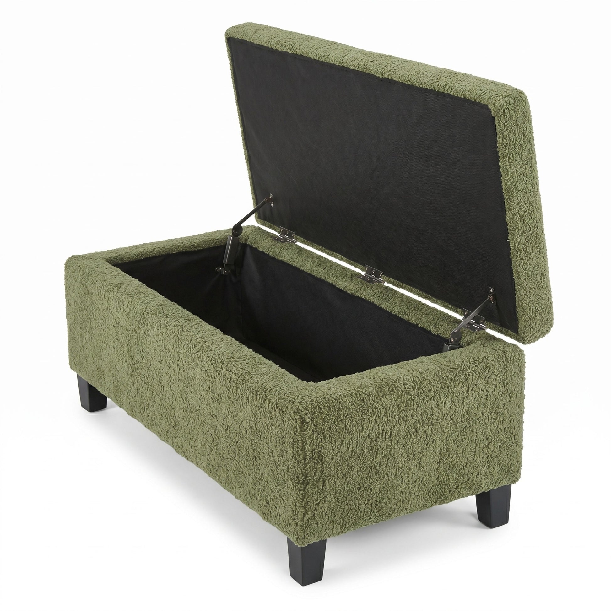 Storage Ottoman with Flip-Top Lid, Easy Assembly, Boucle Fabric & Rubber Wood Legs, Retro Green image 12