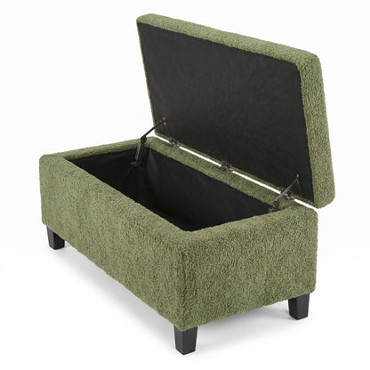 Storage Ottoman with Flip-Top Lid, Easy Assembly, Boucle Fabric & Rubber Wood Legs, Retro Green image 12