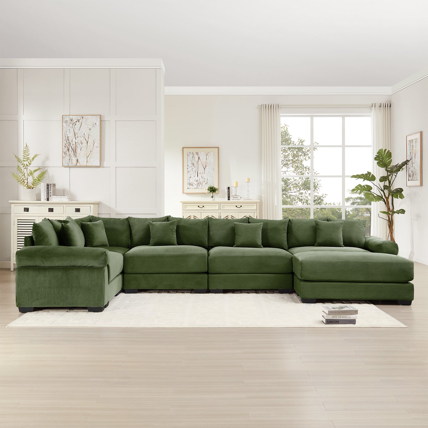Oversized Cloud Modular Sectional Couch,Convertible Sectional Couches,Extra-Wide Armrests With An Ottoman,Premium Corduroy Fabric,Ergonomic Design, Easy Assembly, For Living Rooms Study,Green image 3