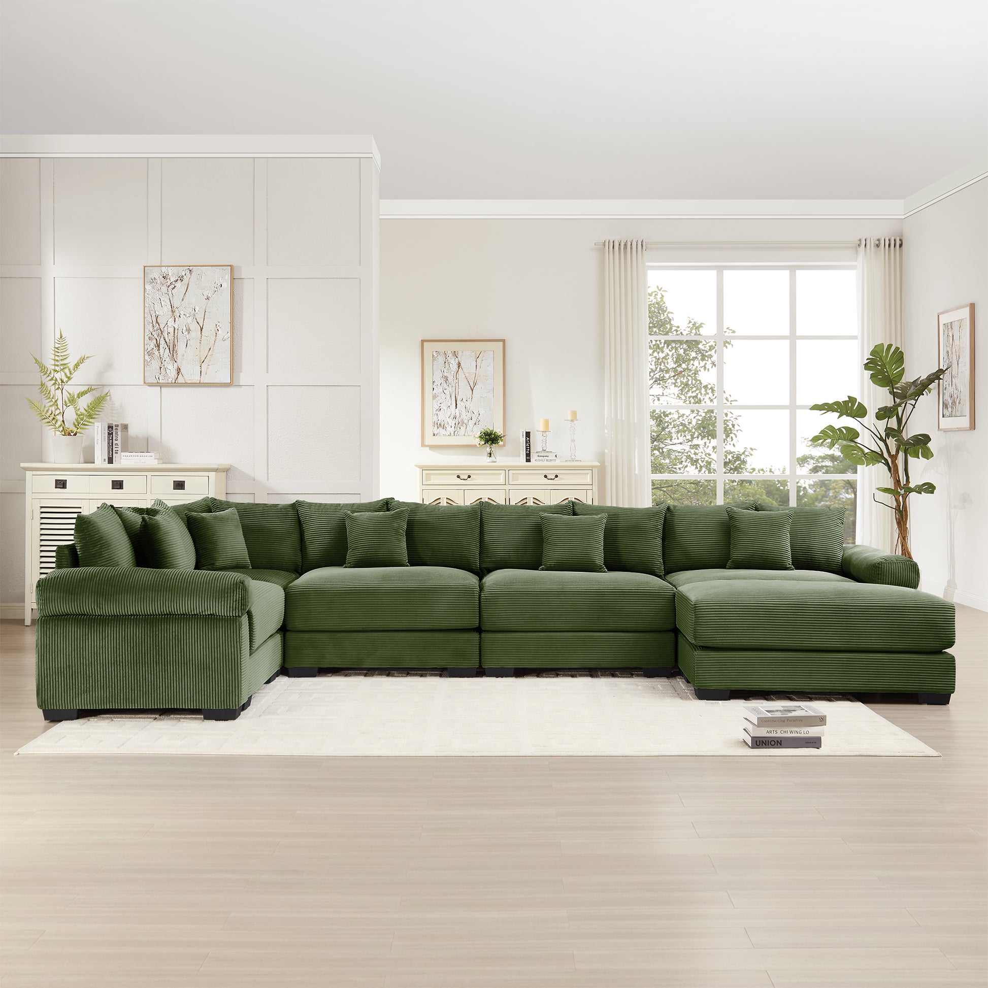 Oversized Cloud Modular Sectional Couch,Convertible Sectional Couches,Extra-Wide Armrests With An Ottoman,Premium Corduroy Fabric,Ergonomic Design, Easy Assembly, For Living Rooms Study,Green image 3