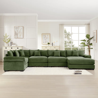 Oversized Cloud Modular Sectional Couch,Convertible Sectional Couches,Extra-Wide Armrests With An Ottoman,Premium Corduroy Fabric,Ergonomic Design, Easy Assembly, For Living Rooms Study,Green image 3