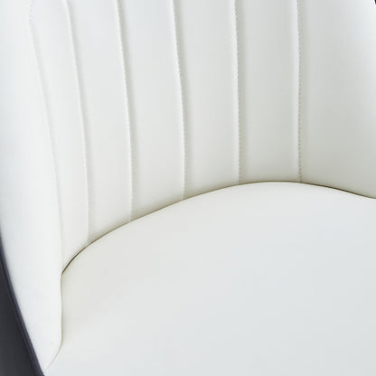 A modern dining chair with a white dark gray dual tone PU leather backrest and black metal legs, suitable for kitchens, bedrooms, and offices. A set of 2 pieces (white+dark gray+PU)C-007 image 12