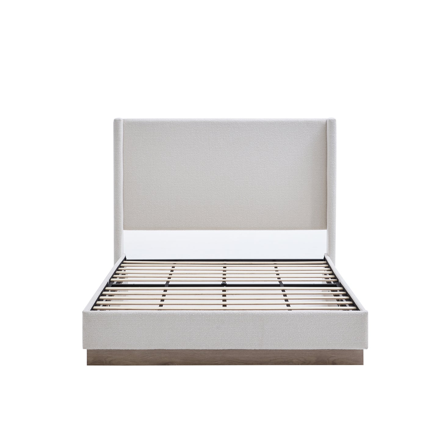 Hosford Upholstered Wingback Bed / Upholstered Wood Base Platform Bed / 52.5" High Headboard / Minimalist / Rusticity / No Box Spring Needed / Queen / Cream White Boucle / No Noise image 10