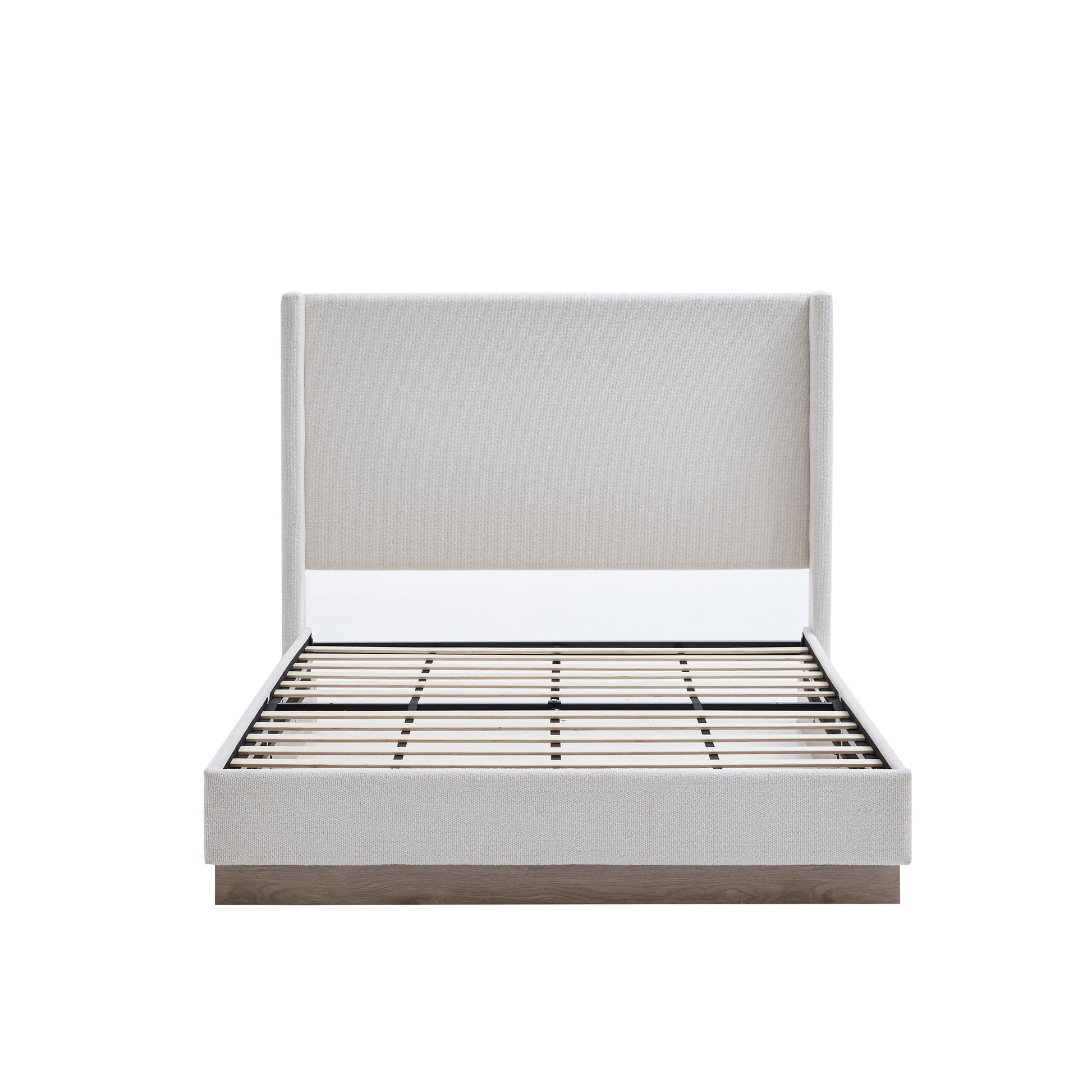 Hosford Upholstered Wingback Bed / Upholstered Wood Base Platform Bed / 52.5" High Headboard / Minimalist / Rusticity / No Box Spring Needed / Queen / Cream White Boucle / No Noise image 10