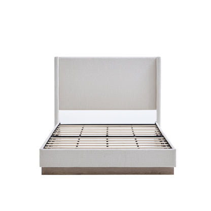 Hosford Upholstered Wingback Bed / Upholstered Wood Base Platform Bed / 52.5" High Headboard / Minimalist / Rusticity / No Box Spring Needed / Queen / Cream White Boucle / No Noise image 10
