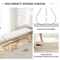 Stylish White Leather Shoe Changing Stool with Silver Metal Legs