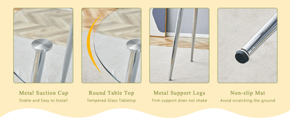 Round dining table with glass top, silver metal legs, exquisite life, starting from the details, the silver legs show an extraordinary texture, which is the finishing touch to your home image 9