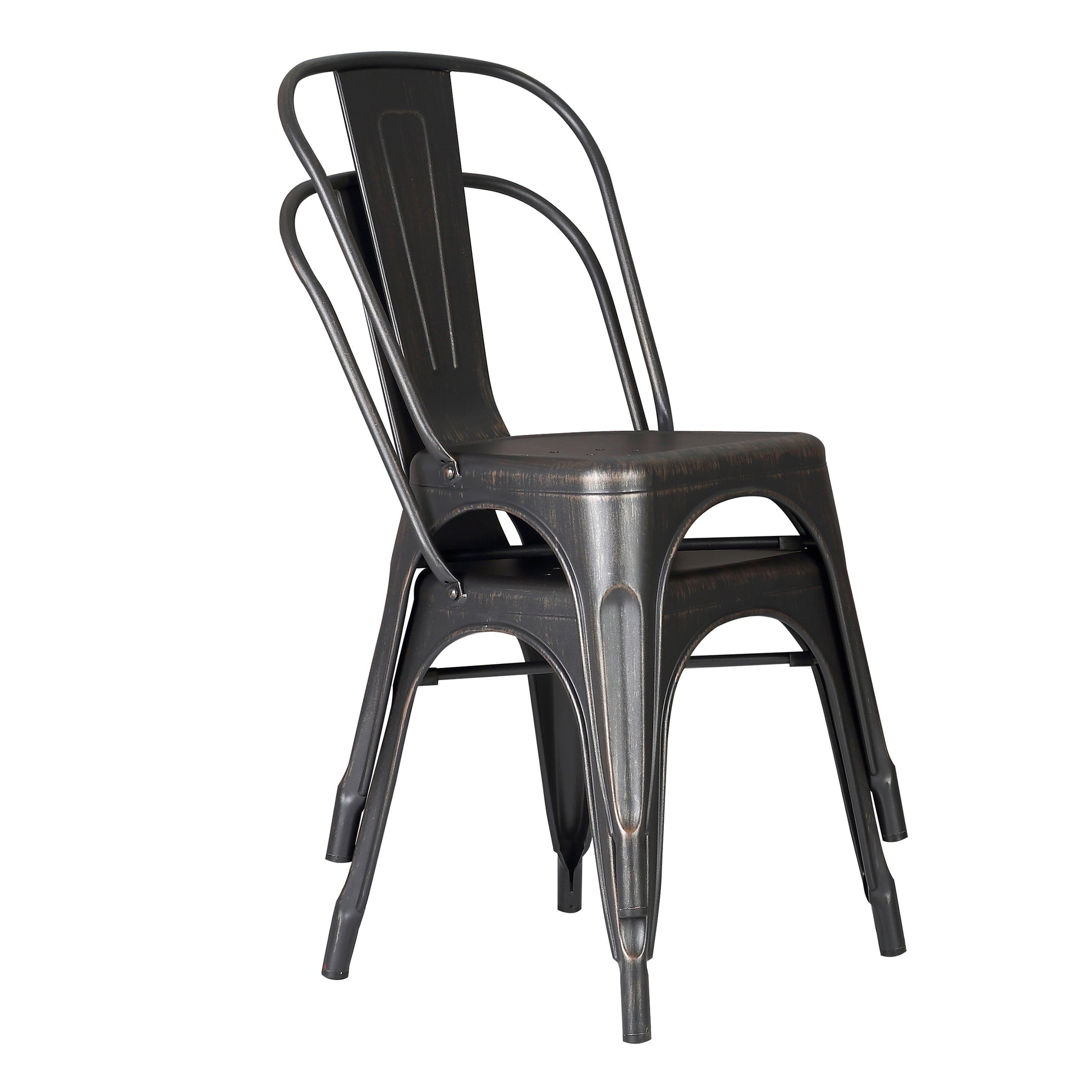 Set of 4 Stackable Metal Dining Chairs, Modern Industrial Slat Back Dining Chairs, Sturdy Cross Brace Support, Lightweight Portable Armless Chair for Kitchen, Dining Room, Bar, Distressed Black image 3