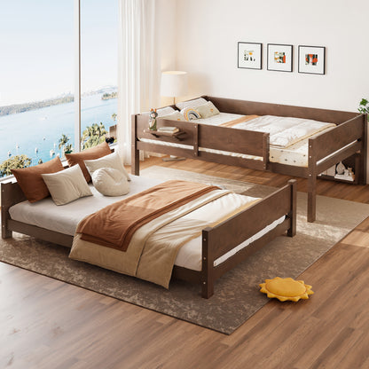 Queen over Queen Bunk Bed with Convenient Tray, Solid Wood Bunk Bed with Storage Shelves and Upgraded Slats,Vintage Brown image 3