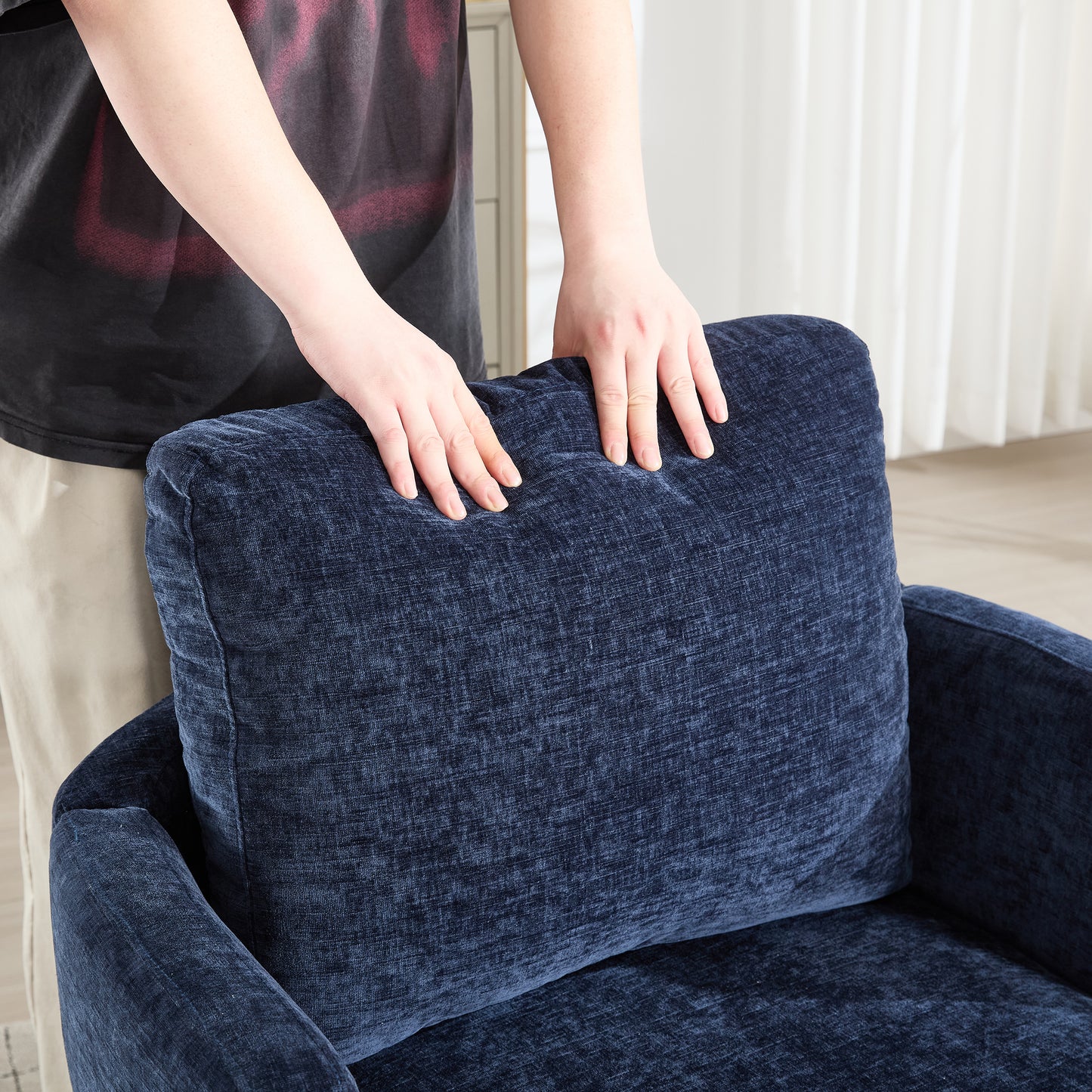 Vanity Chair,Swivel Accent Chair, 360 Degree Round Swivel Barrel Chair, Upholstered Comfy Swivel Chairs for Living Room,Accent Chairs for Bedroom, Reading Room,Powder Room,(Velvet, Blue) image 5