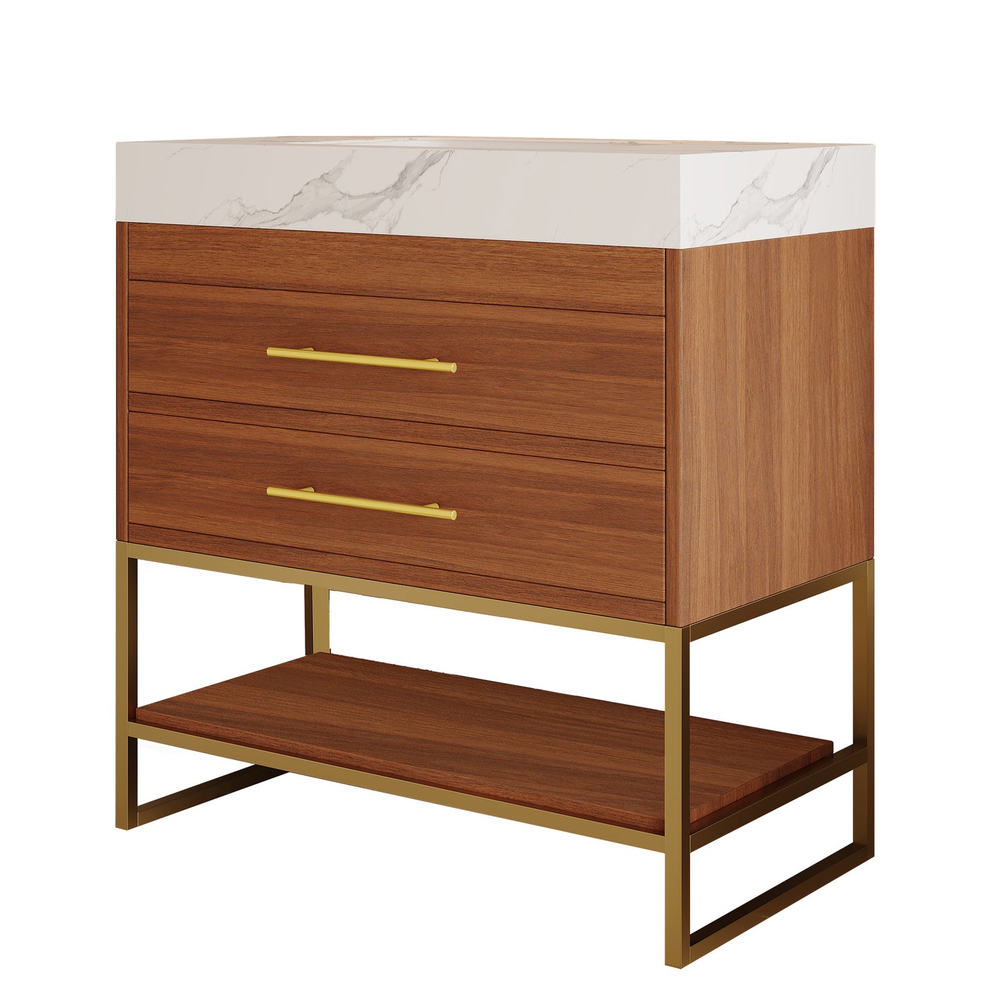 29.9" Modern Free-standing Bathroom Vanity with Sintered Stone Top Ceramic Undermount Sink & Bottom Shelf for Small Bathrooms, Apartment image 8