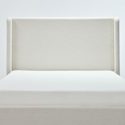 Carmen Upholstered Wingback Bed / Upholstered Platform Bed Frame / 52.3" High Headboard / Simplicity / Minimalist / No Box Spring Needed / Easy Assembly / King/ Textured Ivory Canvas Chenille/No Noise image 11