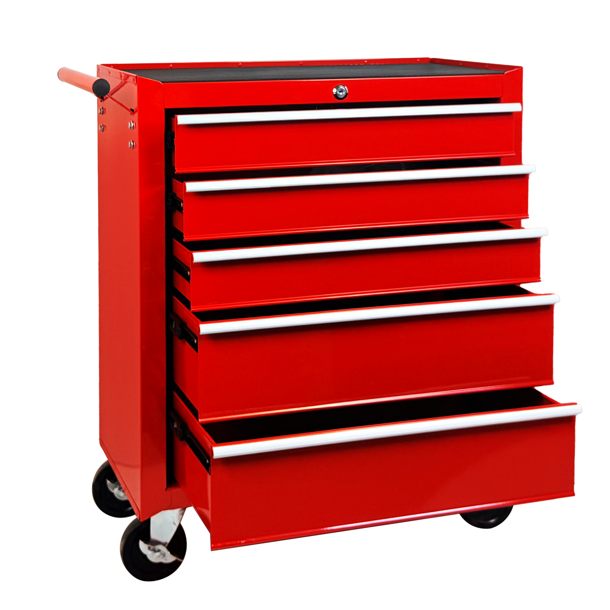 5-Drawer Rolling Tool Chest w/Lock & Key, Tool Storage Cabinet with Wheels, Top Cushion & Drawer Liners, Tool Organizer Box for Garage, Warehouse & Repair Shop-RED image 9