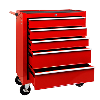 5-Drawer Rolling Tool Chest w/Lock & Key, Tool Storage Cabinet with Wheels, Top Cushion & Drawer Liners, Tool Organizer Box for Garage, Warehouse & Repair Shop-RED image 9