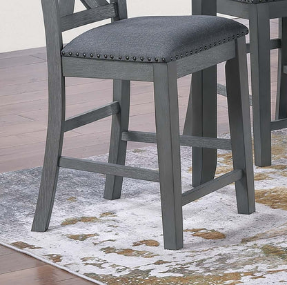 Modern Style Gray Dining Table 6x Chairs 7pcs Counter Height Set Cushion Seat Nailhead X-Cross Back Chairs Dining Room Furniture image 7