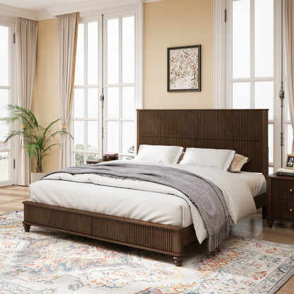 Solid Wood Bed Frame,King Platform Bed Frame with Headboard,Tall Headboard Natural Wood Bed,No Box Spring Needed,Walnut image 3