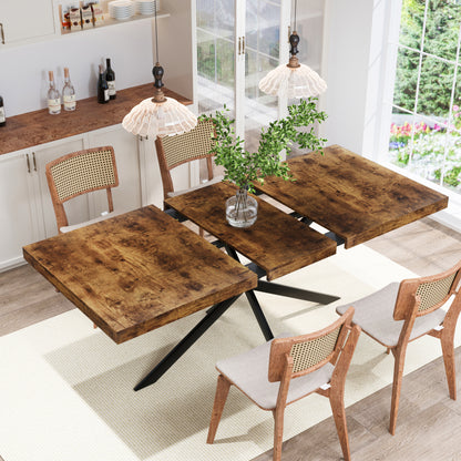 55.11"-70.86"Retro Rectangular Stretch Dining Table, Antique Wood Top And Same Color Relief Plate,With Storage Box,Suitable for dining rooms, kitchens, and living rooms, Brown image 1