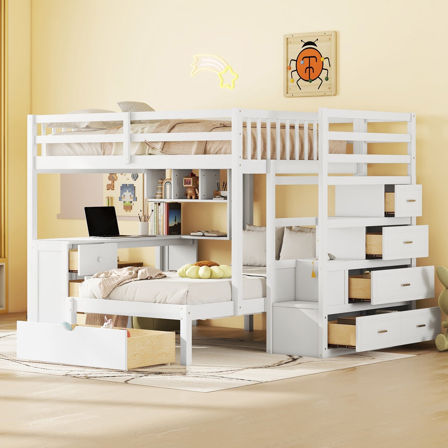 Full Over Twin Bunk Bed with Desk, Drawers and Shelves, White(OLD SKU:LT001605AAK-1) image 1