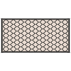 Outsunny Reversible Outdoor Rug, 9' x 18' Waterproof Plastic Straw Floor Mat, Portable RV Camping Carpet, Large Floor Mat for Backyard, Deck, Picnic, Beach, Black & Beige