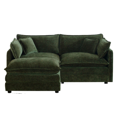 Chenille Two-Seater Sofa with 1 Footrest, 2 Seater L-Shaped Sectional with Ottoman,Loveseat with Ottoman for Small Living Space, Green Chenille image 4
