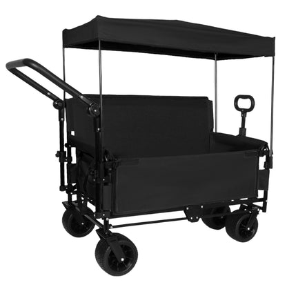 3-in-1 Folding Wagon Cart with Bench Seat & Canopy & Storage, 500lbs Heavy-Duty, 180L Capacity, All-Terrain Wagon for Camping, Beach, Sports, & Garden, Black image 1