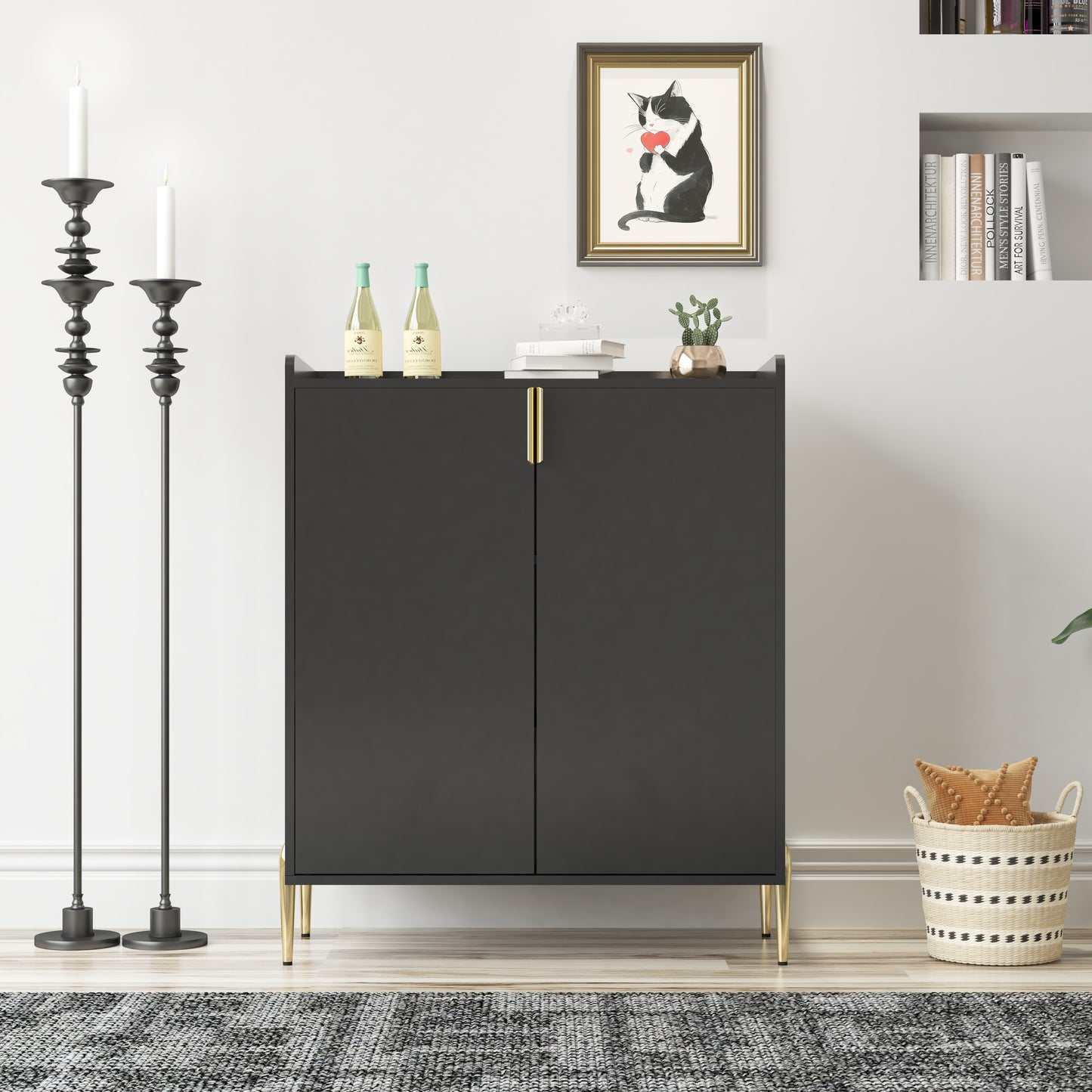 2 doors home wine bar cabinet with wine rack & adjustable storage shelf, modern sideboard with soft-closing hinge, dinning room buffet cabinet, Liquor Cabinet kitchen, living room coffee cart BLACK image 5