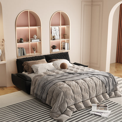73.2"Queen Pull Out Sofa Bed,3-in-1 Convertible Sleeper Sofa,Multi-Functional Velvet Loveseat Bed, Black(Old sku: W1885S00050/W1885S00195/W1885S00228) image 1