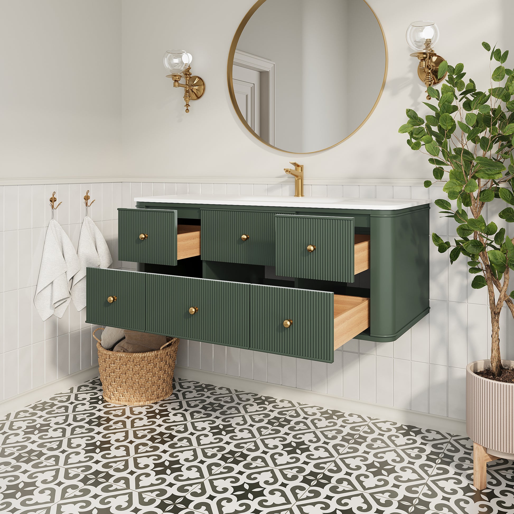 48" Wall Mounted & Floating Single Green Bathroom Vanity with Sink image 2