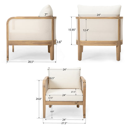 Outdoor Acacia Wood Patio Club Chair, Textilene Patio Furniture,Waterproof Thick Cushion Deep Seating for Porch, Garden, Backyard, Balcony, Weight Capacity 400lbs, Light Teak Finish, Beige image 4