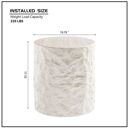 15.75 Inch Side Table,Round Fiberglass Coffee Table for Living Room,Bedroom,Modern Design Imitation Stone End Table for Apartment,No Need Assembly,Beige image 12