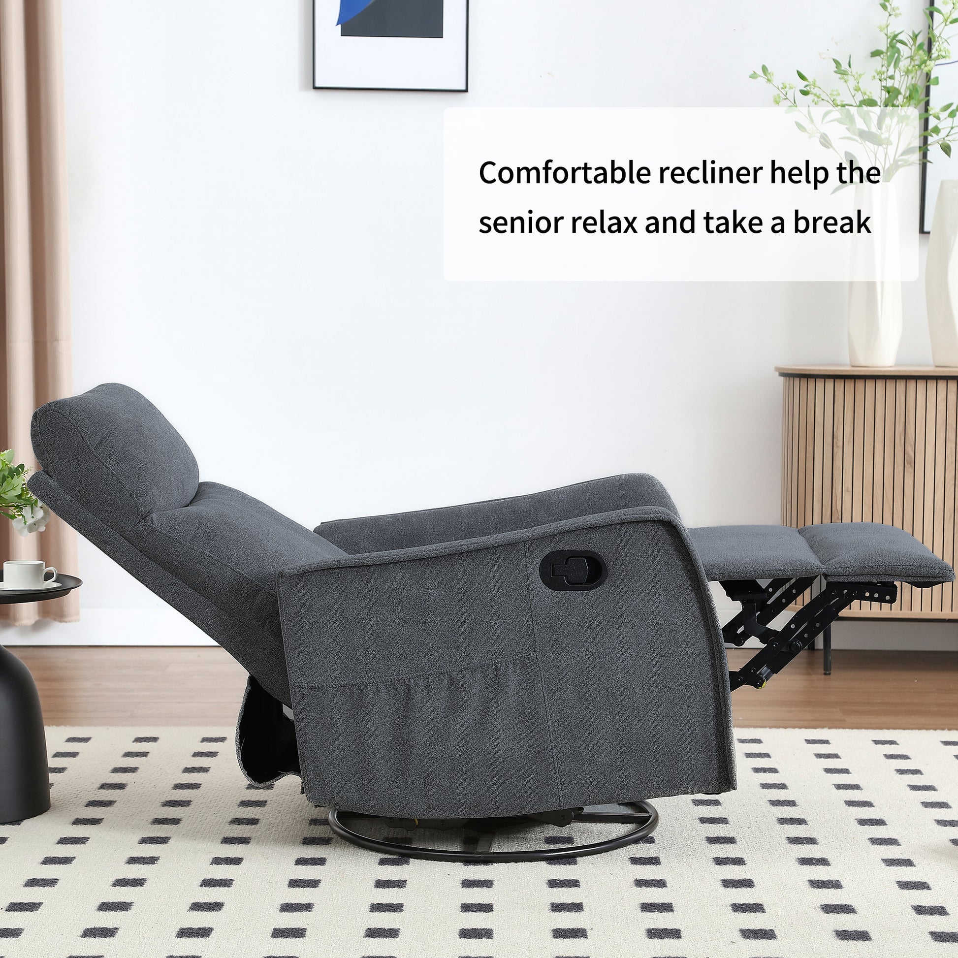 Heat Massage Manual Recliner Chair with Rocker and Swivel in Fabric for Living Room, Grey image 11