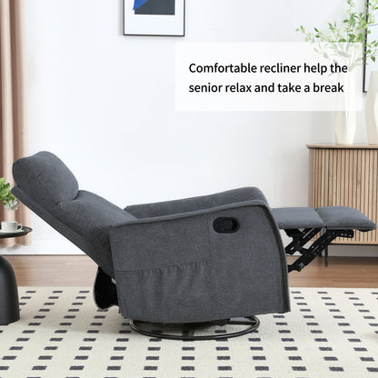 Heat Massage Manual Recliner Chair with Rocker and Swivel in Fabric for Living Room, Grey image 11