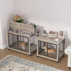 Furniture Style Dog Crate Side Table on Wheels - Grey - Dekuch